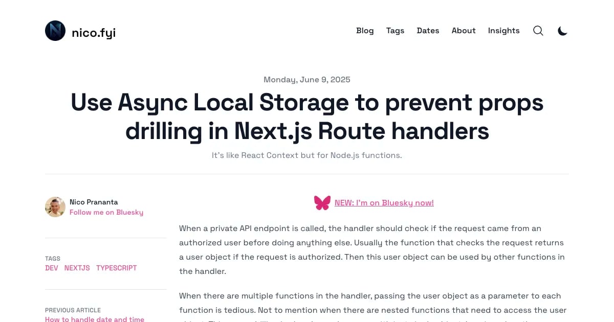 An illustration about use async local storage to prevent props drilling in next.js route handlers